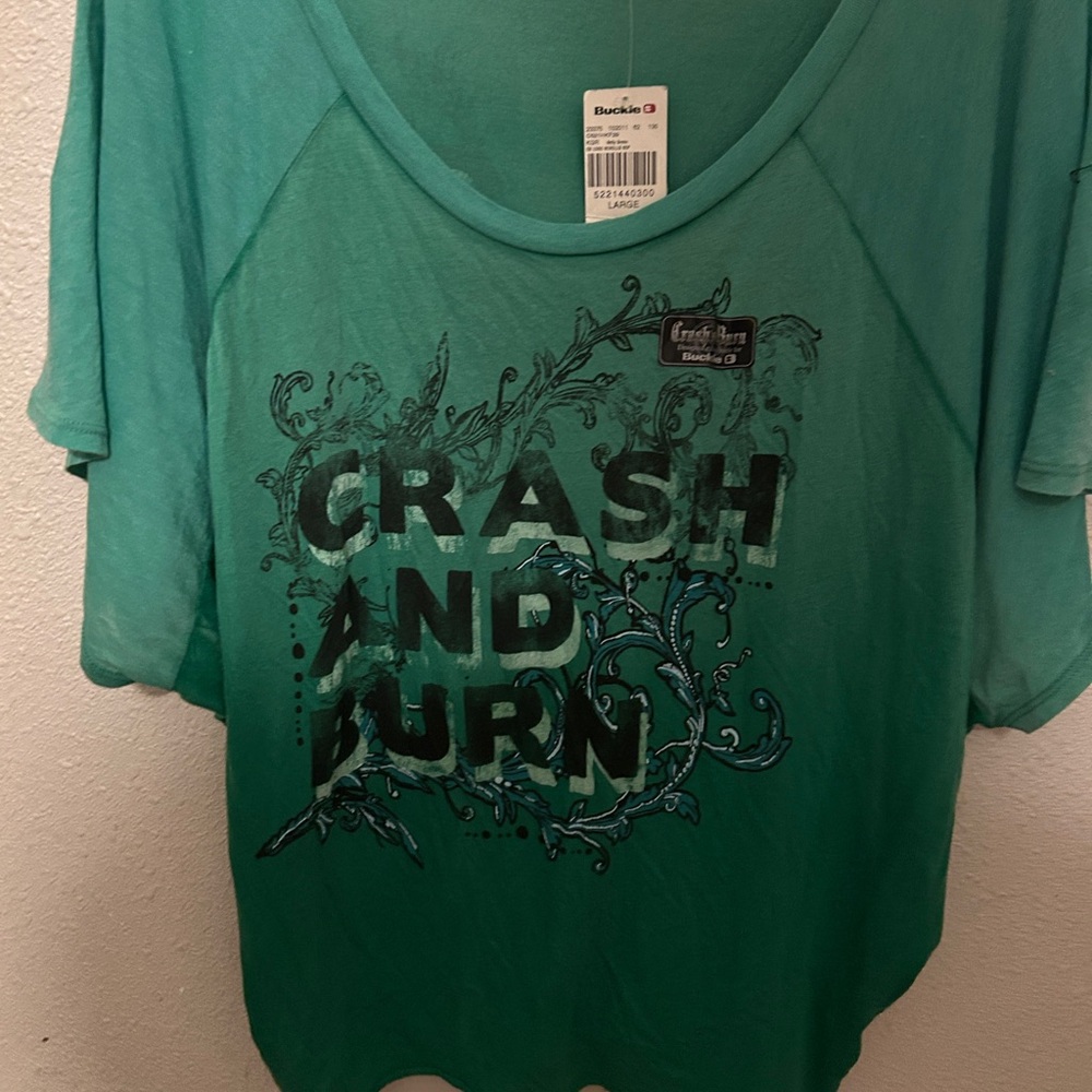 CRASH and BURN printed wide sleeve T-shirt Large